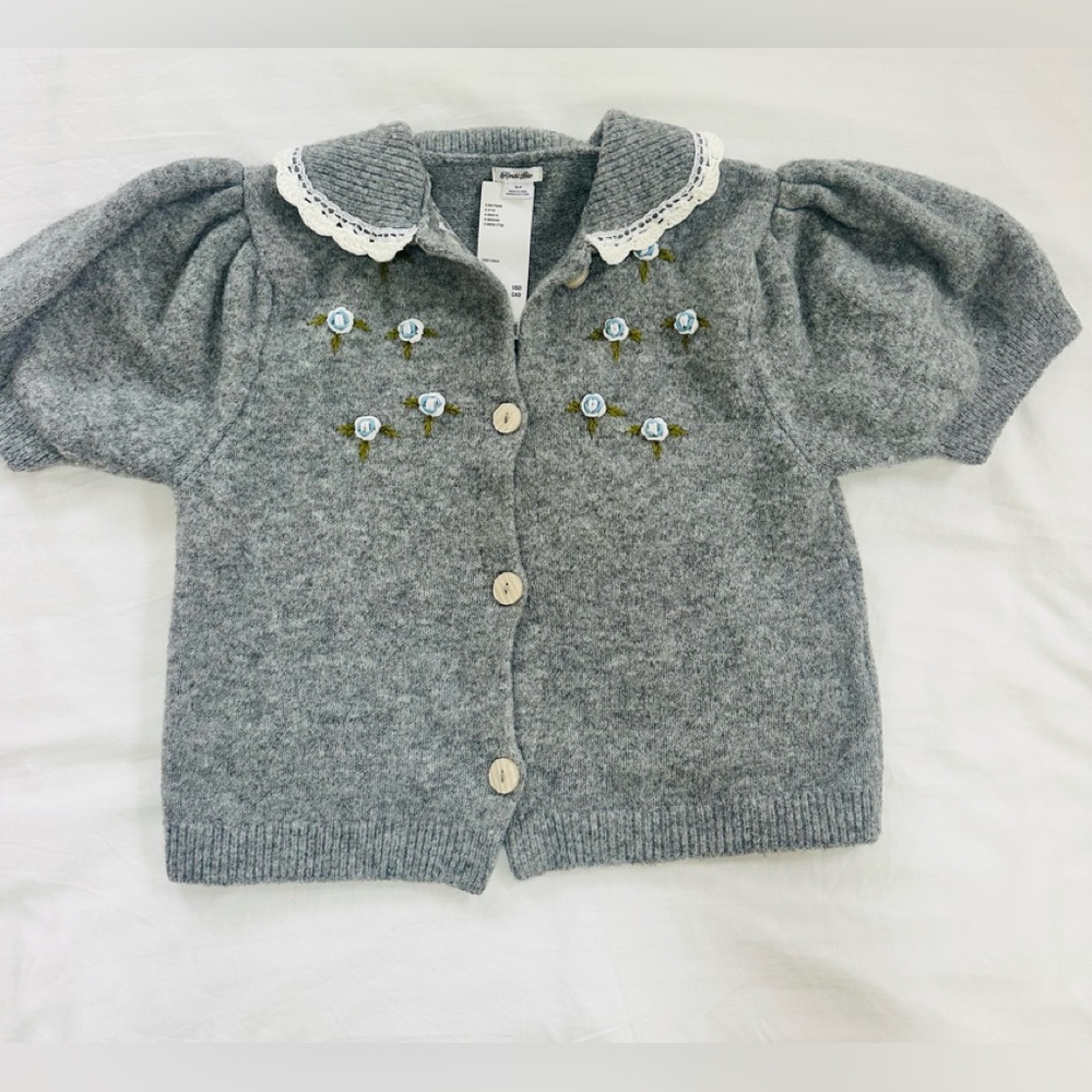 Kimchi Blue Gray Cardigan with Floral Embroidery